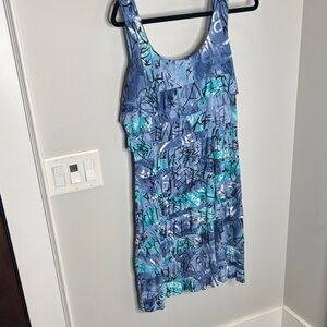 Blue Abstract Print Sleeveless Dress